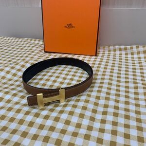 Hermes Brown Leather Belt with Gold Buckle